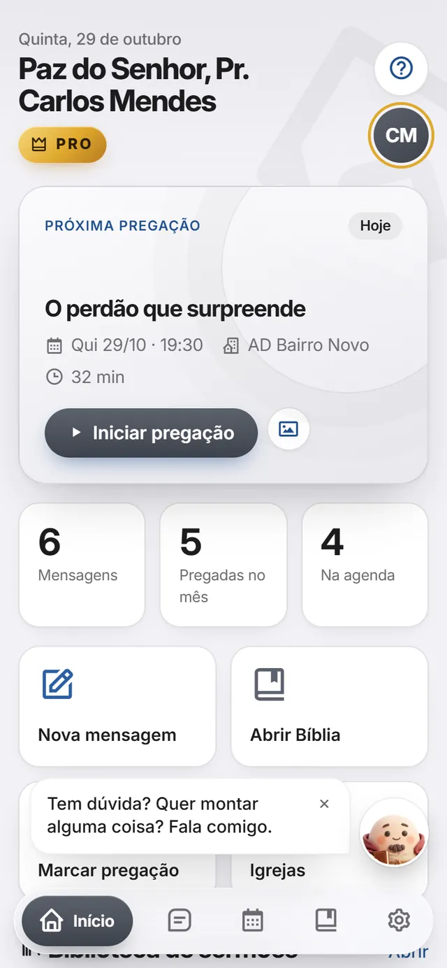 Tela do app: Início